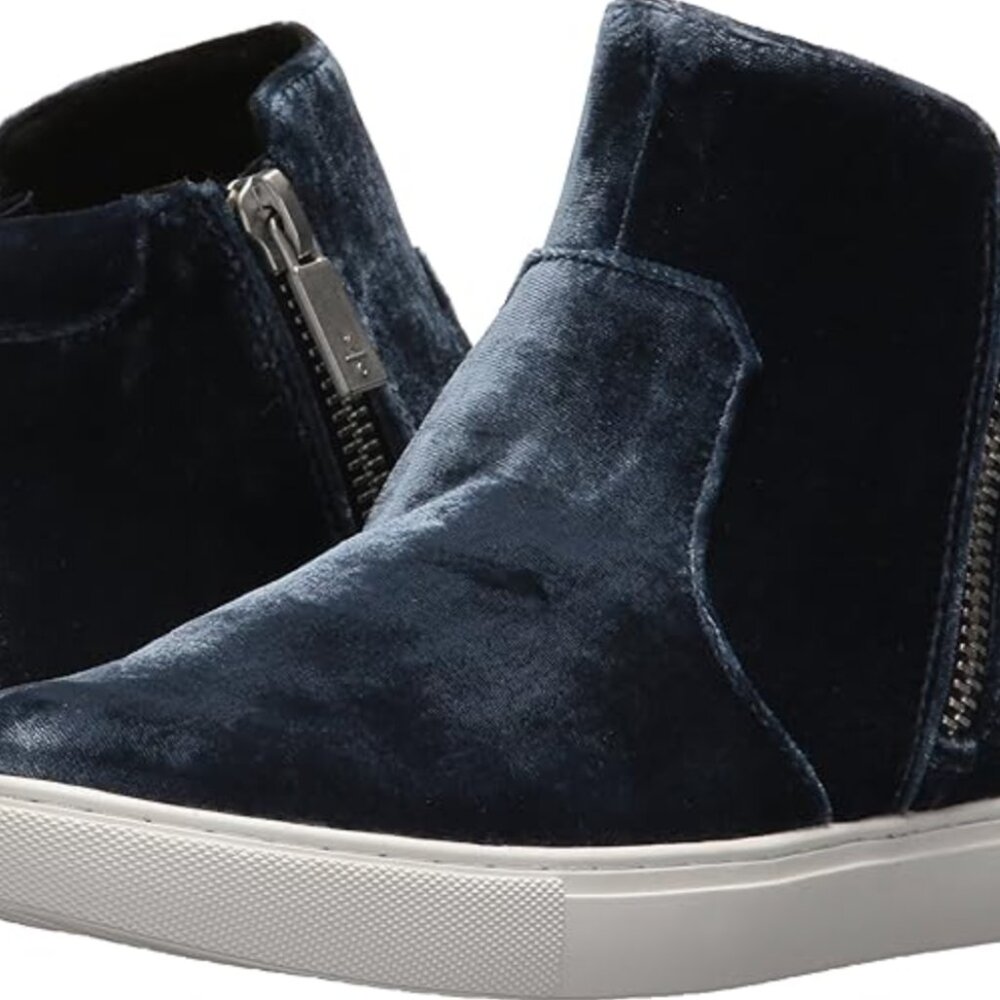 Kenneth Cole Women Kiera Sneaker Shoes Size 7.5 Indigo Velvet Ankle Leather Zip